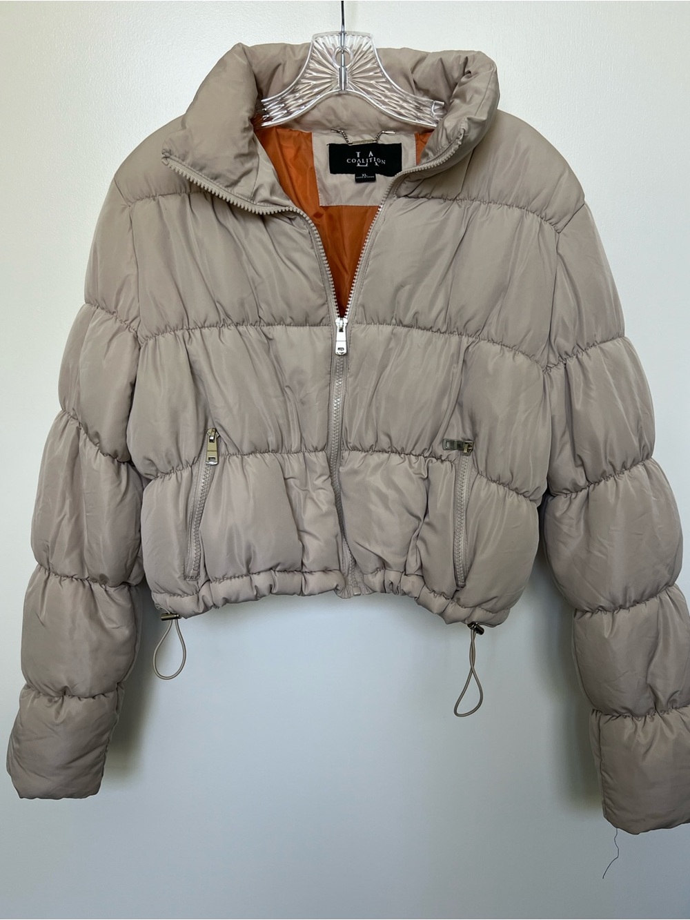 LA Coalition Taupe women’s cropped Puffer Jacket